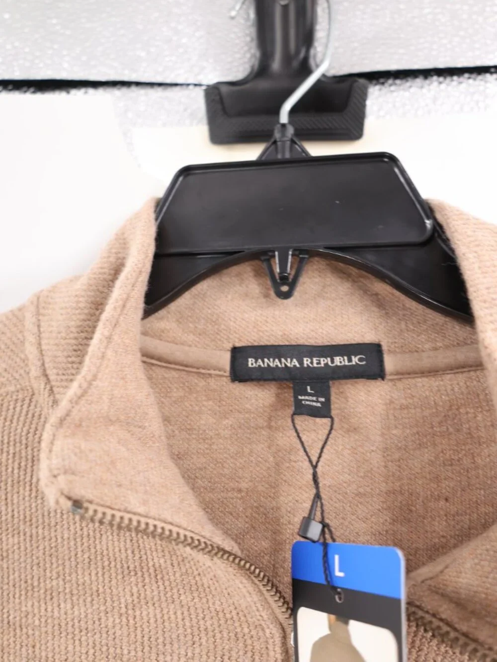 NWT Banana Republic Sweater Men’s Large Waffle Knit Quarter Zip Pullover Tan